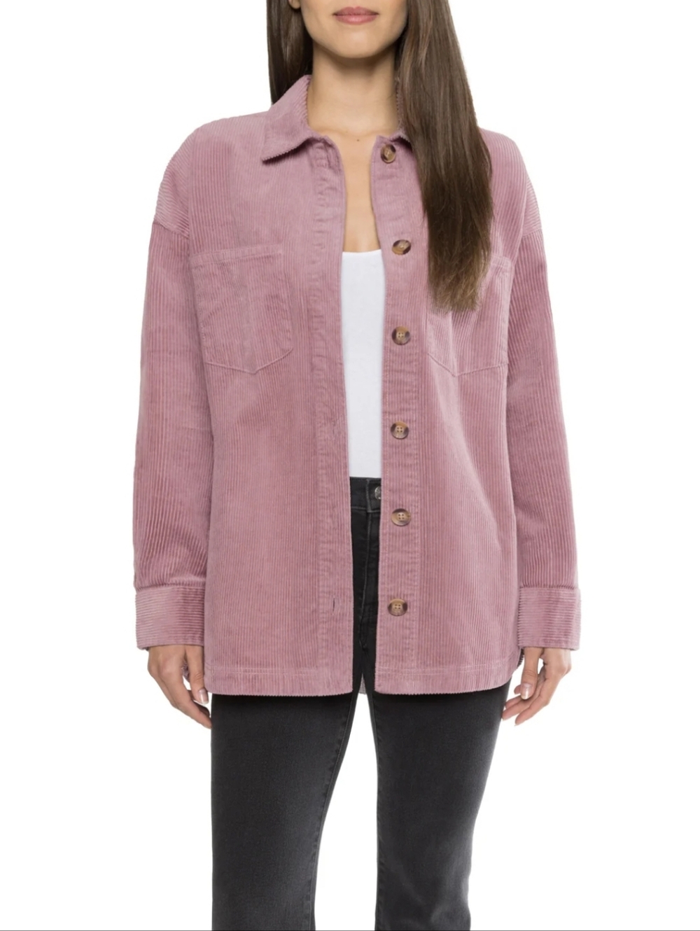 Matty M Mauve Pink Corduroy Button-Up Shirt Jacket - M